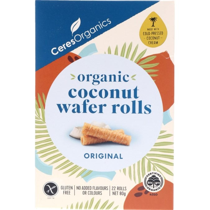 [4 Pack] Ceres Organics Organic Coconut Wafer Rolls Original - 80g