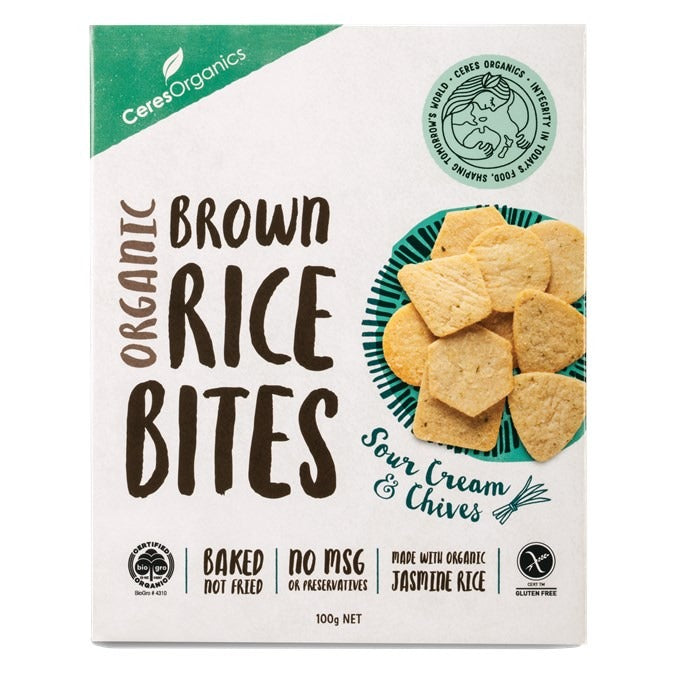 [5 Pack] Ceres Organics Rice Bites, Sour Cream & Chives - 100g