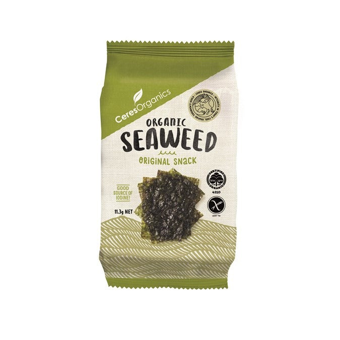 [4 Pack] Ceres Organics Roasted Seaweed, Nori Snack - 11.3g