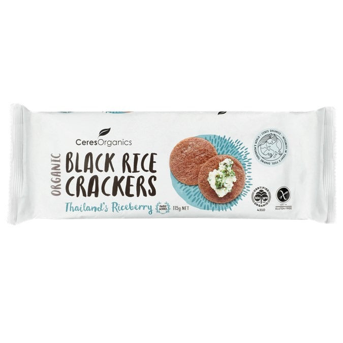 [5 Pack] Ceres Organics Black Rice Crackers, Original - 115g