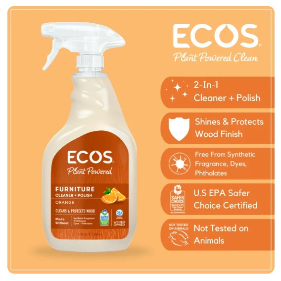 Ecos Furniture Polish + Cleaner - Orange 22oz/650Ml Exp: 08/27