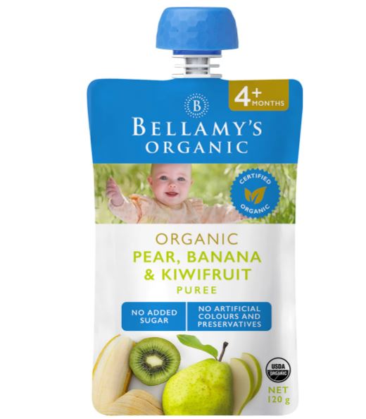 [2-Pack] Bellamy's Organic Pear, Banana & Kiwi Puree 120g