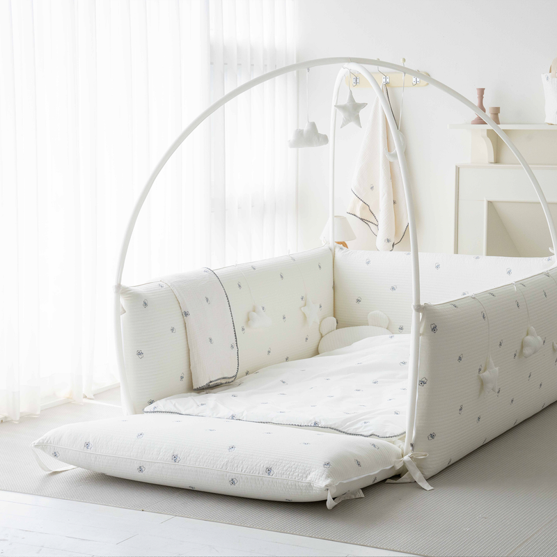 Lolbaby Cotton Embroidery Bumper Bed with Hanging Toy and Canopy (170x120x55cm) (Bundle Pack) - FOC Mattress 130 x 60 cm