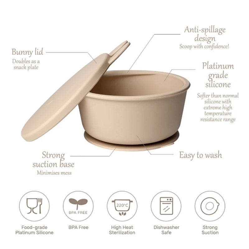 Puku Food Grade Silicone Suction Kids Bowl With Lid - 2 Colors