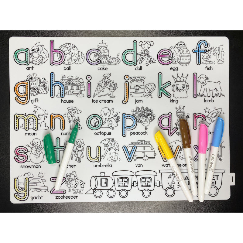Growing Up Silicon Colouring Big Mat 40x30cm (with bag) - Alphabet (Lower Case)