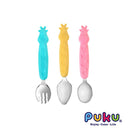 Puku Giraffe Children Stainless Steel 3pcs Spoon And Fork Set With Storage Case - 3 Colors