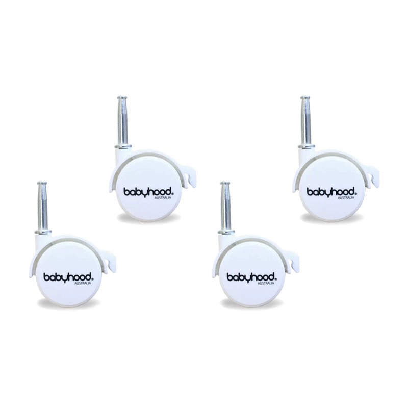 Babyhood Standard Cot Wheels White 1 Set