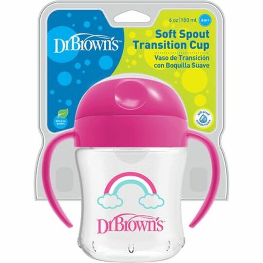 [Bundle Of 2] Dr Brown's 6oz/180ml Soft Spout Transition Cup W/Handles-Pink (6M+)