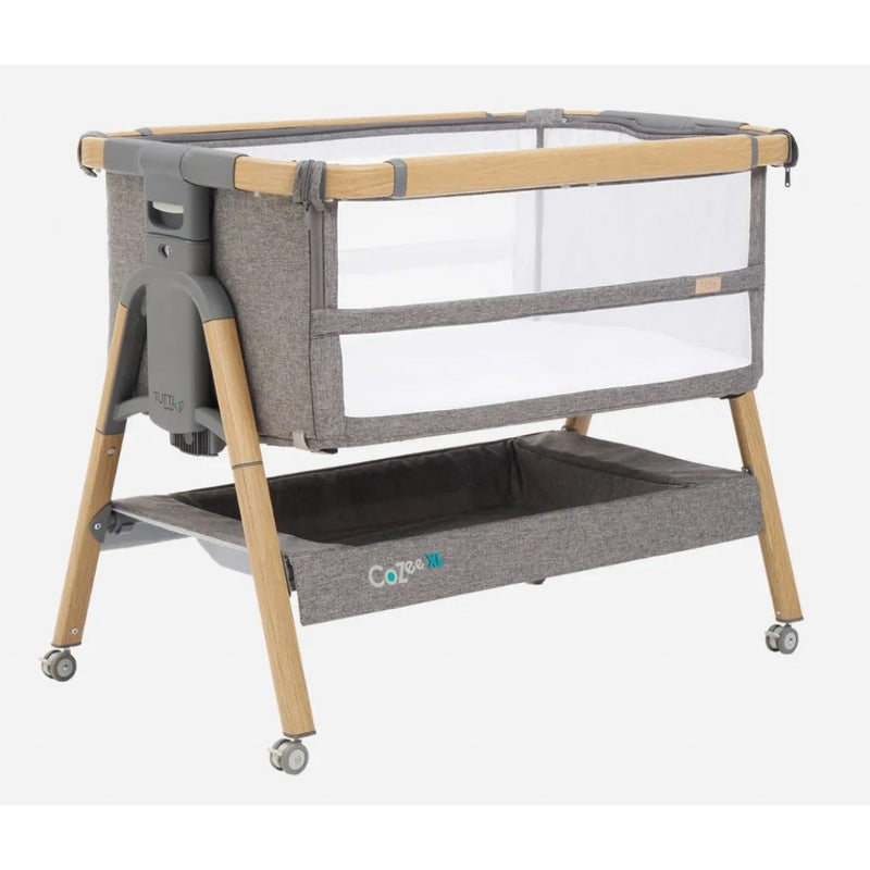 Tutti Bambini CoZee Bedside Crib - (Oak & Silver)+Fitted Sheet + Castor +Rocking Bar - BundelPack (1 year warranty)