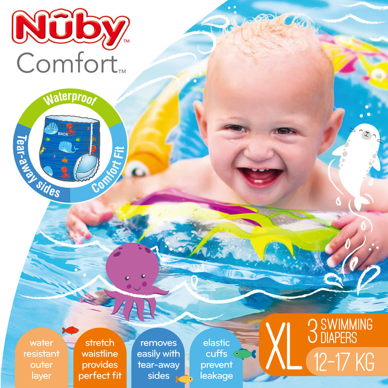 Nuby Pack of 3 Printed Swimming Nappies Extra Large - Boy