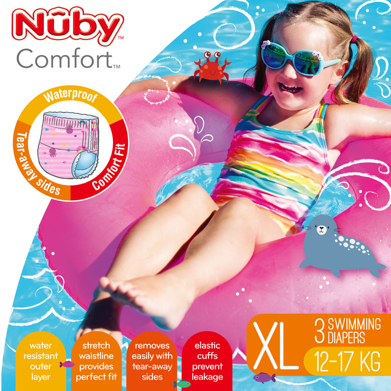 Nuby Pack of 3 Printed Swimming Nappies Extra Large - Girl