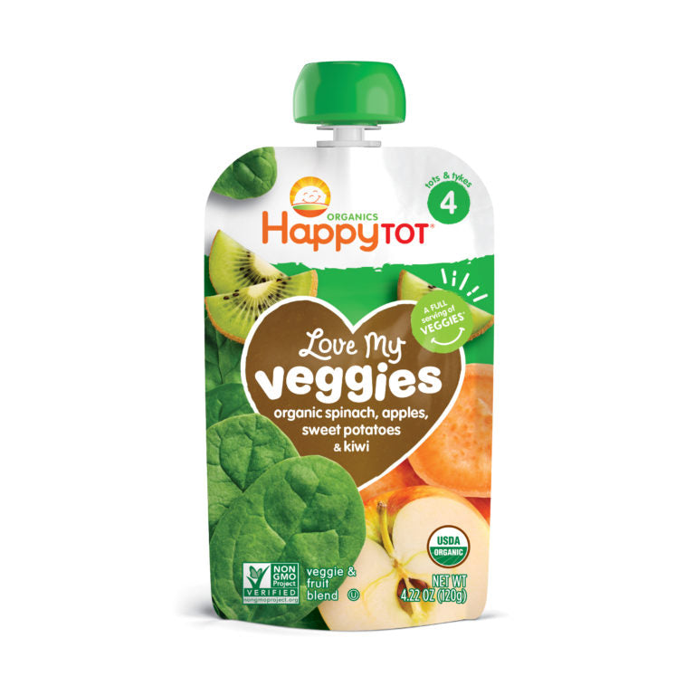 [2-Pack] Happy Baby Happy Family Happy Tot Love My Veggies - Spinach, Apple, Sweet Potato & Kiwi, 120g. (For 2yr up) Exp: 08/22