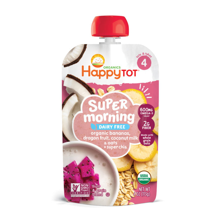 [2 Pack] Happy Baby Happy Family Happy Tot Spr Morning- Org Bananas, Dragon Fruit,Coconut Milk & Oats+ Super Chia, 113 g (For 2yr up) Exp: 05/24