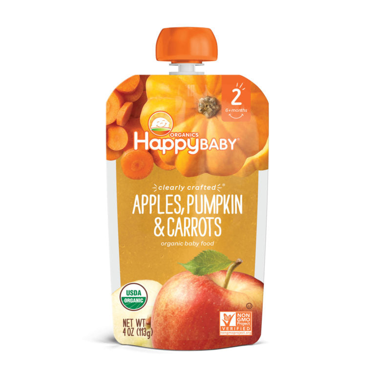 [2-Pack] Happy Baby Happy Family Happy Tot Clearly Crafted - Apples Pumpkin & Carrots, 113g. Stage 2 (For 6m up) Exp: 03/24