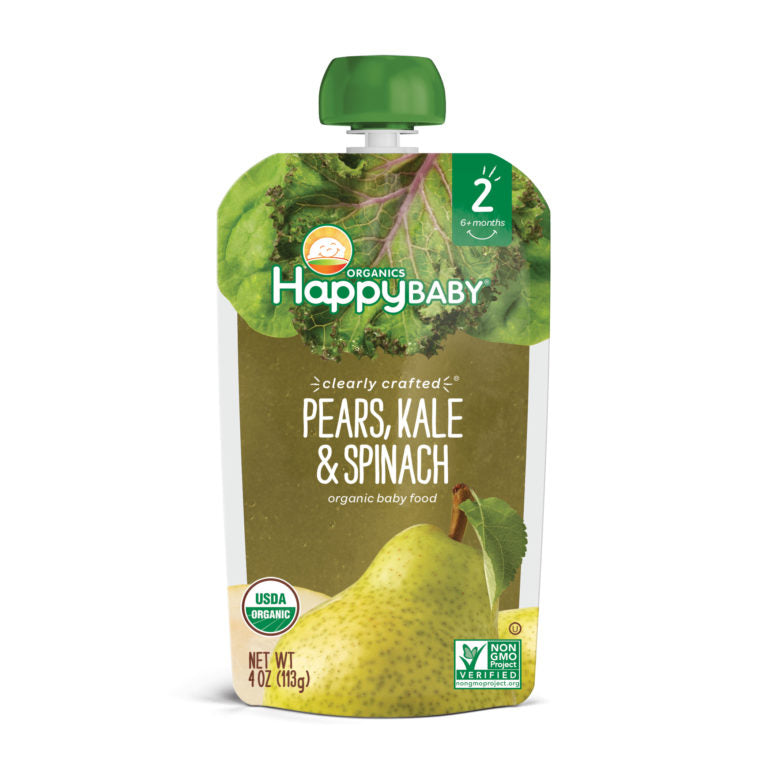 [2 Pack] Happy Baby Happy Family Happy Tot Clearly Crafted - Pears Kale & Spinach, 113g. Stage 2 (For 6m up) Exp: 03/24