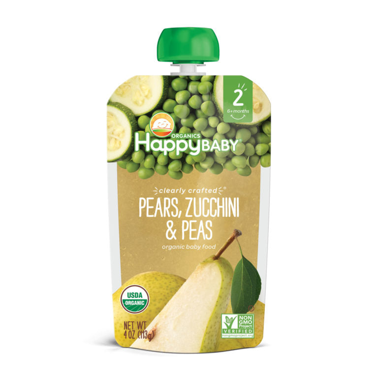 Happy Baby  Happy Family Happy Baby Stage 2 (6+ months) Clearly Crafted - Pears Zucchini & Peas, 113g. (2 PACK BUNDLE) Exp: