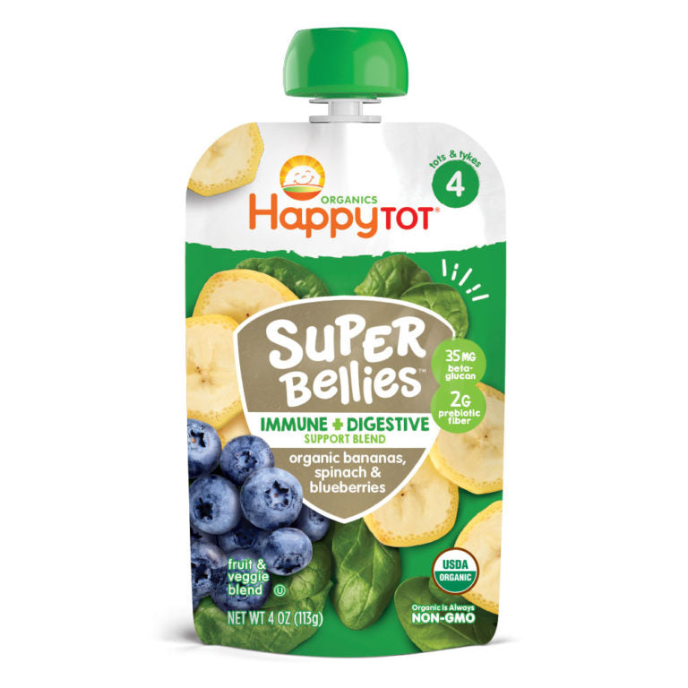 [2-Pack] Happy Baby Happy Family Happy Tot Super Bellies- Bananas, Spinach & Blueberries, 113g (For 2yr up) Exp: 04/24