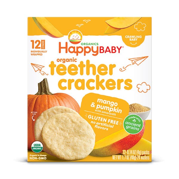 Happy Baby Happy Family Organic Teether Cracker- Mango & Pumpkin, 12 x 4 g. Exp: 03/24
