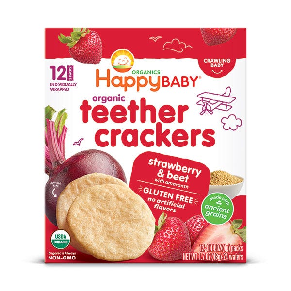 Happy Baby Happy Family Organic Teether Cracker - Strawberry & Beet, 12 x 4 g Exp: 03/24