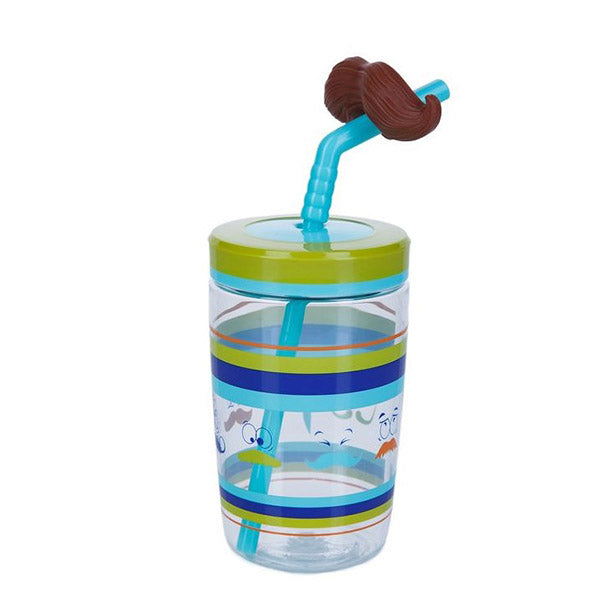 Contigo Bueno Funny Straw 470ml - Electric Blue Mustache