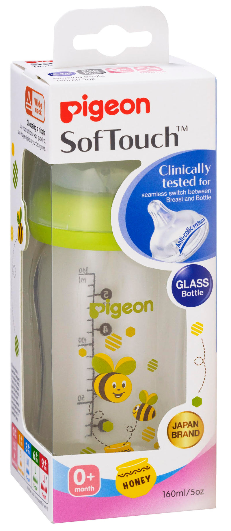 Pigeon Softouch Peristaltic Plus WN Glass 160ml - Bee