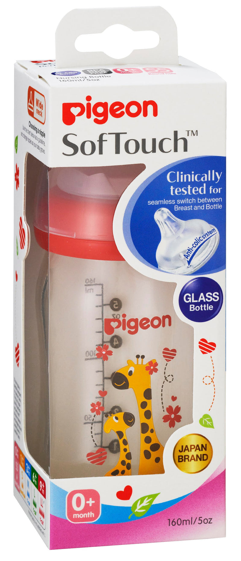 Pigeon Softouch Peristaltic Plus WN Glass 160ml - Giraffe