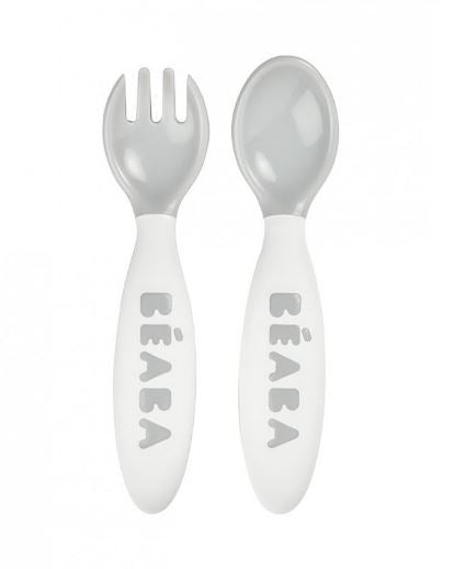 Beaba Ellipse 2nd Stage Ergonomic Cutlery Set (8m+) - Grey