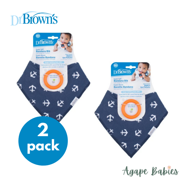 [2-Pack] Dr. Brown’s Bandana Bib w/ Teether - Anchors - Blue With Orange teether