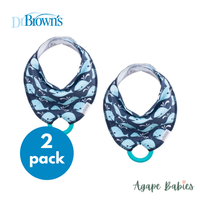 [2-Pack] Dr. Brown’s Bandana Bib w/ Teether - Whales - Blue With Tuquiose Teether