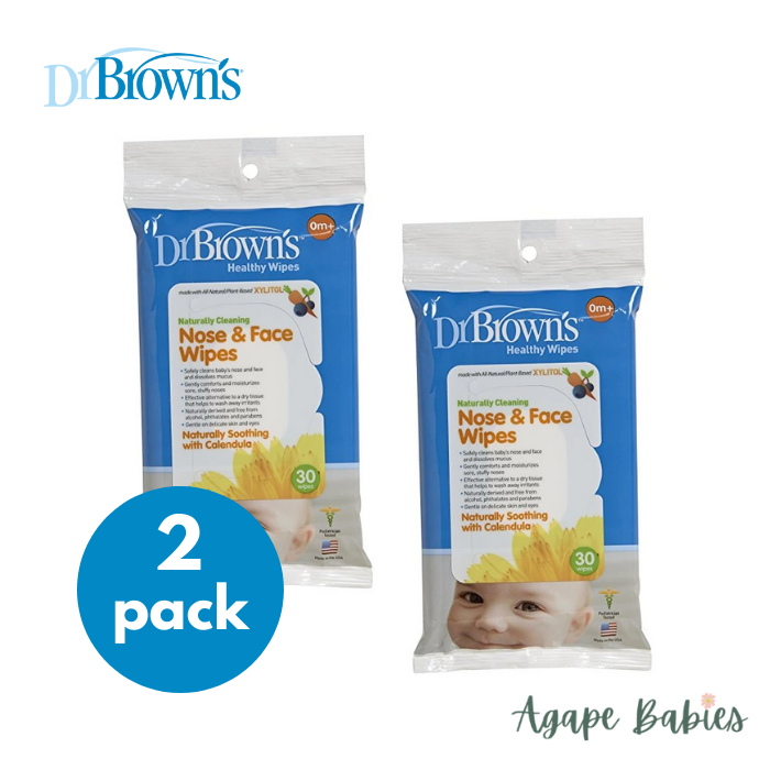 [2-Pack] Dr Brown's Nose & Face Wipes (30 x 2 = 60Pack)