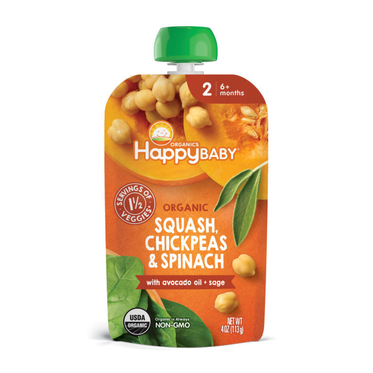 [2 Pack] Happy Baby Happy Family Happy Baby Organic Squash, Chickpeas & Spinach with Avocado Oil + Sage, 113 g Exp:04/24