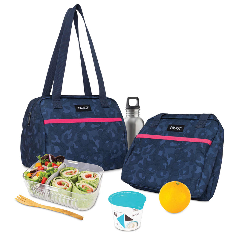 PackIt Freezable Hampton Lunch Bag - Heather Leopard Navy