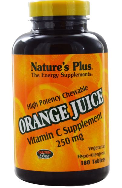 Nature's Plus Orange Juice Vitamin C 250 mg Chewable, 90 tabs.