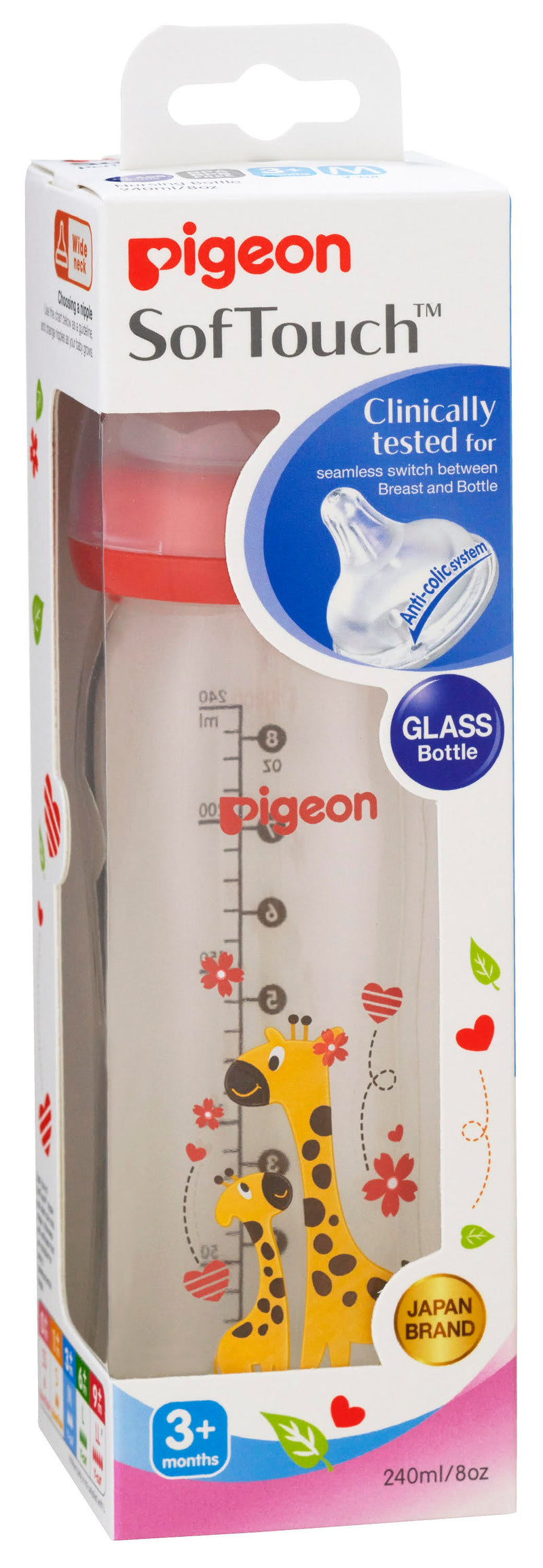 Pigeon Softouch Peristaltic Plus WN Glass 240ml - Giraffe