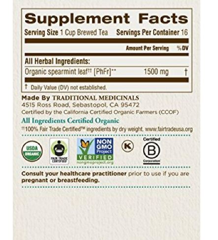 [Bundle Of 4] Traditional Medicinals Organic Spearmint Tea, 16 bags Exp: 03/27