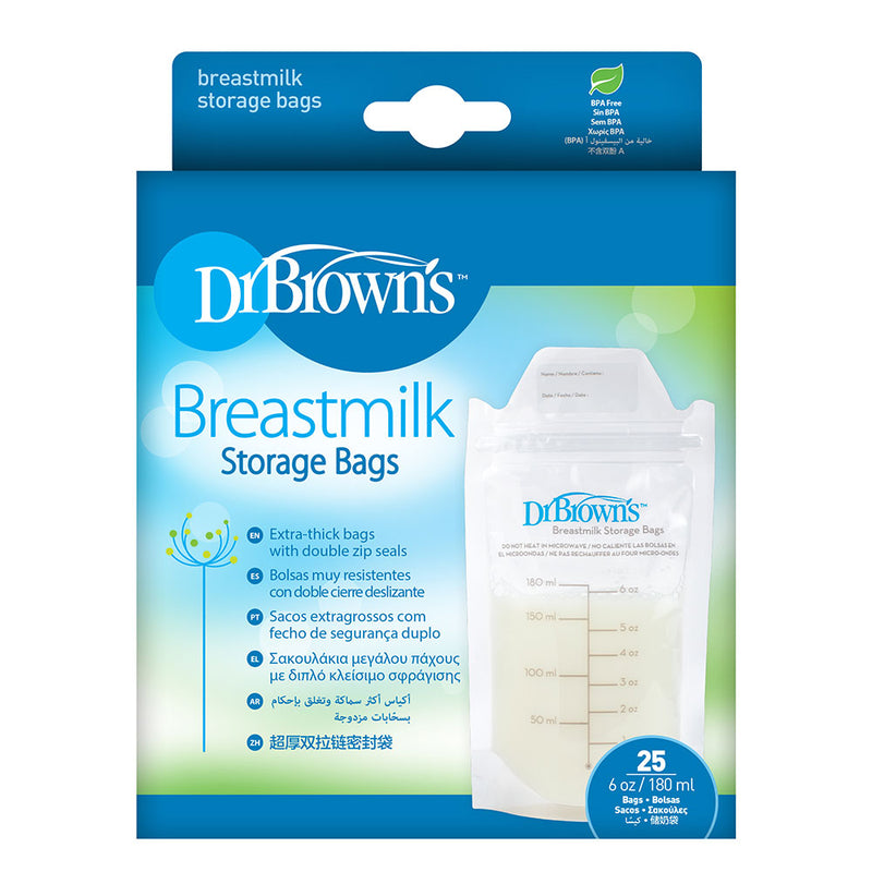 [2-Pack] Dr. Browns Breastmilk Storage Bag (6oz / 180ml), 25-Pack