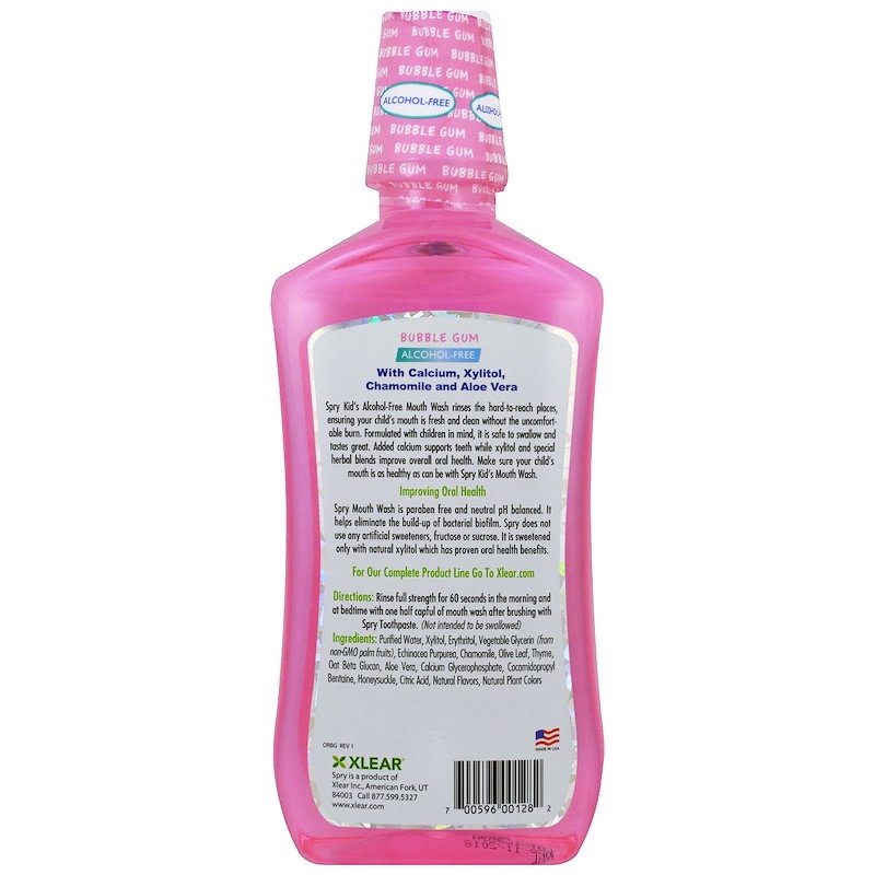 [Bundle Of 2] Spry Natural Kids Alcohol Free Mouth Wash Made With xylitol Bubble Gum Flavor (Enamel Support) 473ml