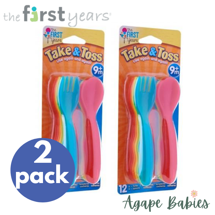 [2 Pack] THE FIRST YEARS Take & Toss Toddler Flatware (6forks / 6spoons)
