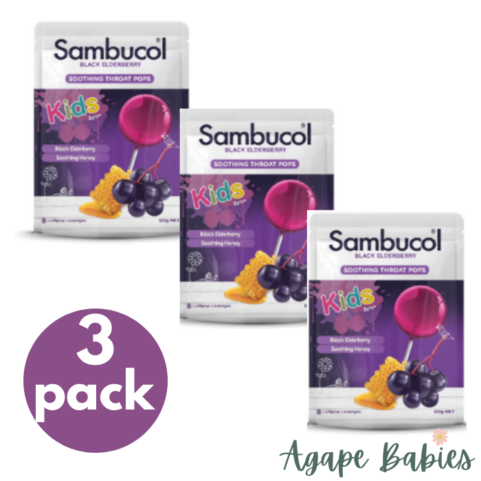 [3-Pack] Sambucol Soothing Throat Pops for Kids, 8 pops