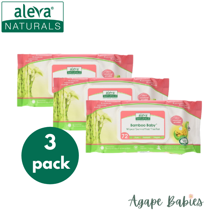 [3-Pack] Aleva Naturals Bamboo Baby Sensitive Wipes (72ct)