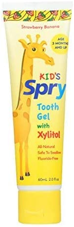 [Bundle Of 2] Spry  Kids Fluoride- Free Teeth Gel With xylitol - Strawberry Banana Flavour 60 ml