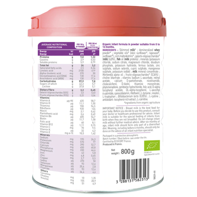 Babybio Organic Optima Infant Formula (0-12 months), 800 g