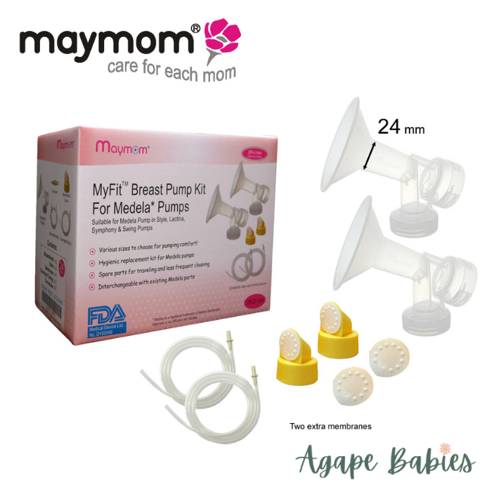Maymom MyFit Breast Pump Kit for Medela Double Electric Pump in Style Pumps; 2 One-Piece Breastshields (M, 24 mm), 2 Valves, 4 Membranes