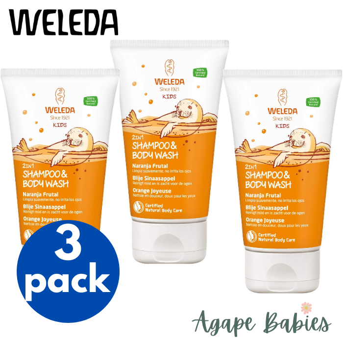 [3 Pack] Weleda Kids 2in1 Shampoo & Body Wash Happy Orange, 150ml Exp: 02/24