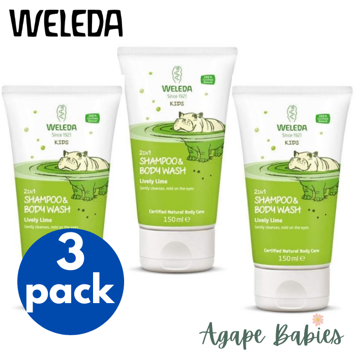 [3 Pack] Weleda Kids 2in1 Shampoo & Body Wash Lively Lime, 150ml