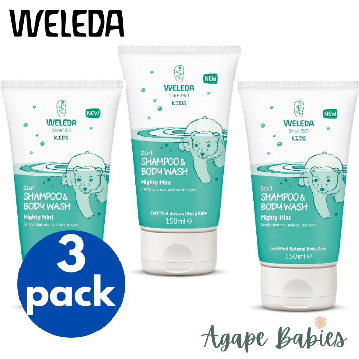 [3 Pack] Weleda Kids 2in1 Shampoo & Body Wash Mighty Mint, 150ml Exp:8/31/23