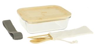 Pebbly Glass Lunch Box And 3pc Cutlery Set