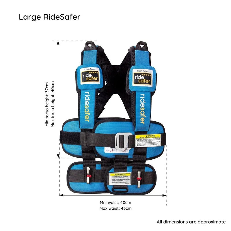 RideSafer Delight Wearable Safety Restraint - Blue - Large (10 year local warranty)