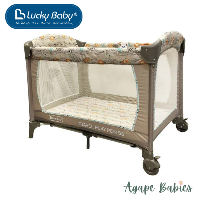 Lucky Baby S8 Travel Playpen Lion (101X72X82cm) + I-  Breathe Foldable Mattress (66X96X5cm)