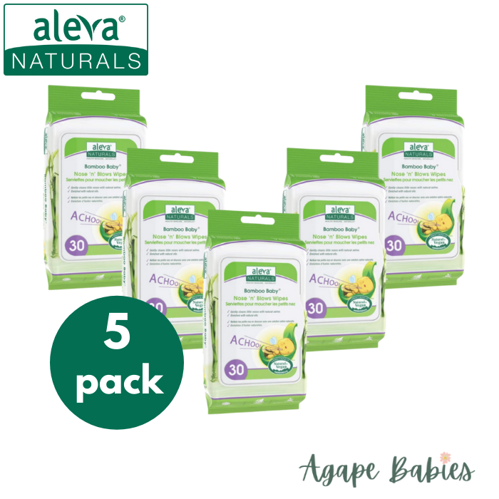 [5-Pack] Aleva Naturals Bamboo Baby Nose 'n' Blows Wipes (30ct x 5 = 150)